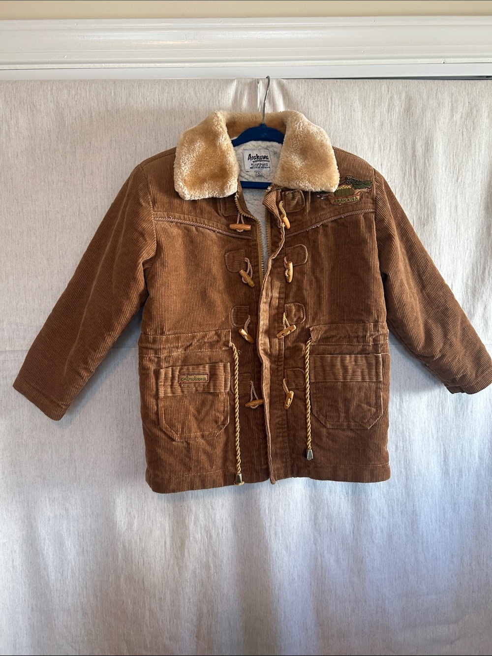 Arakawa Brown Corduroy Puffer Jacket with Cream Faux Fur Collar